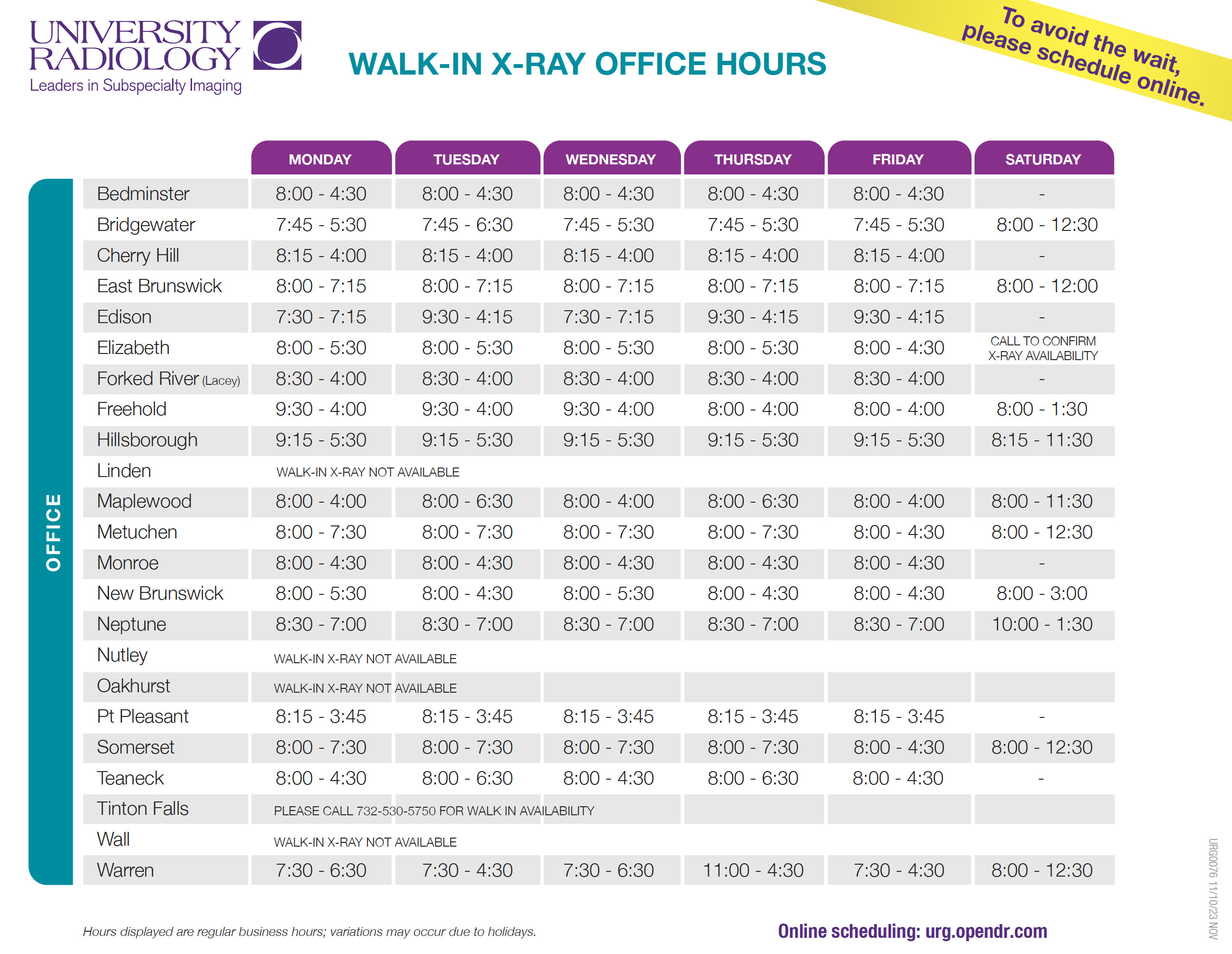 Walk-in Hours