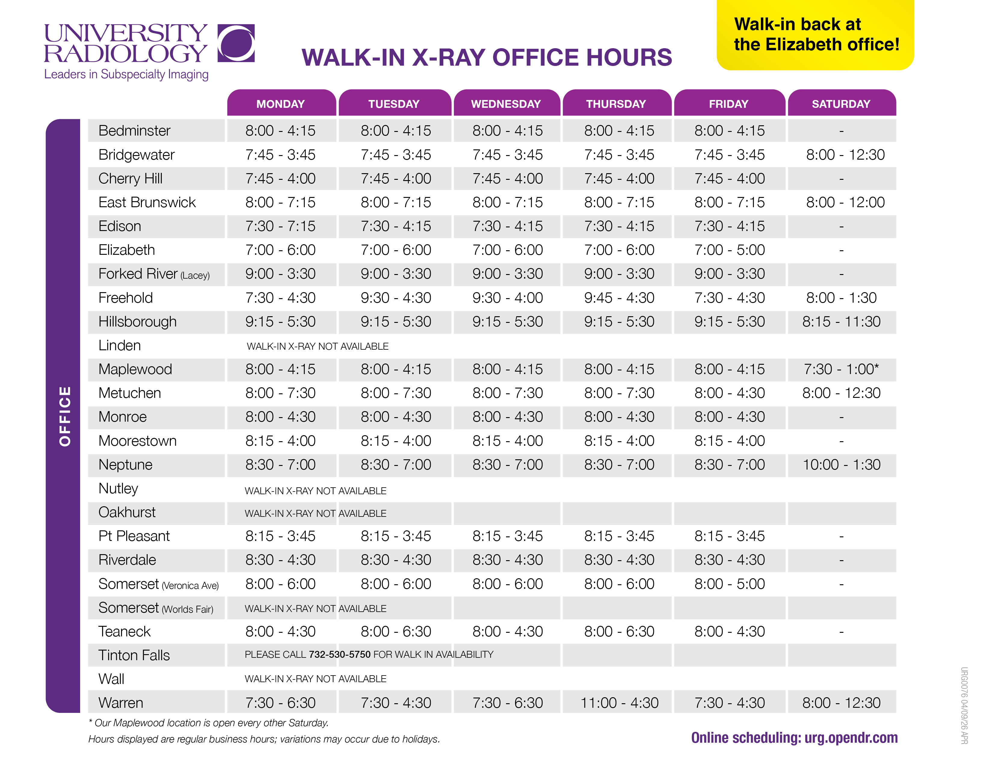 Walk-in Hours